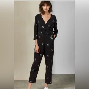 Ted Baker Black Jumpsuit with Subtle Blue Floral Print